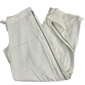 Aziz Pants Women's 33" Ivory Drawstring Front Side Zipper Heavy Linen Blend Nwot